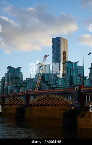 2 Jan 2023 - LononnUK: View of St George's wharf construction development over vauxhall bridge london Stock Photo