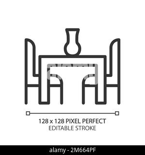 Dining room set pixel perfect linear icon Stock Vector
