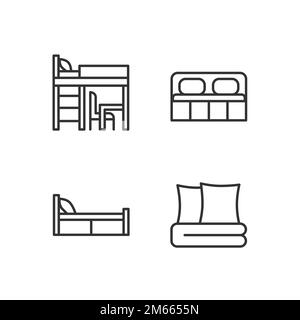 Furniture for home pixel perfect linear icons set Stock Vector