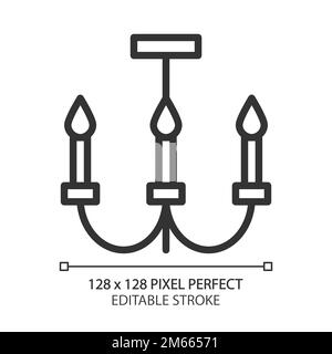 Chandelier pixel perfect linear icon Stock Vector
