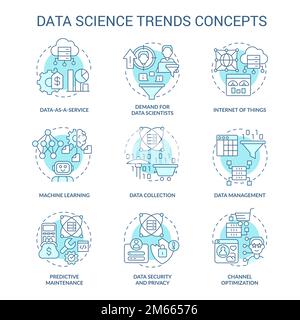 Data science trends turquoise concept icons set Stock Vector