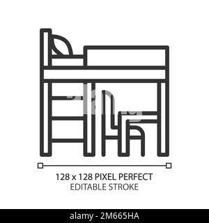 Loft bed pixel perfect linear icon Stock Vector