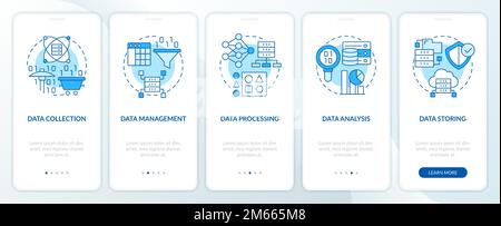 Data processing stages blue onboarding mobile app screen Stock Vector