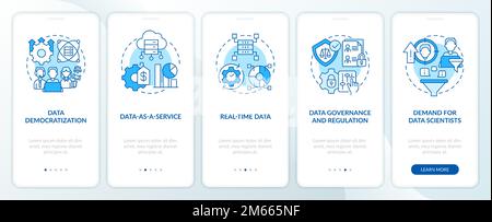 Data science trends blue onboarding mobile app screen Stock Vector