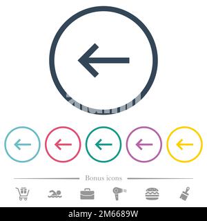 Keyboard backspace flat color icons in round outlines. 6 bonus icons included. Stock Vector