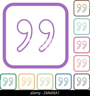 Quotation mark outline simple icons in color rounded square frames on white background Stock Vector