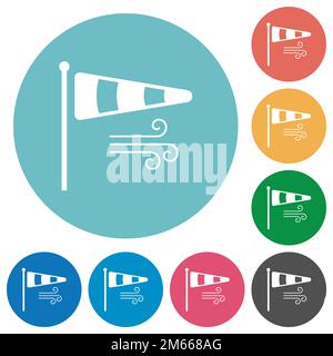 Windsock indicator with wind solid flat white icons on round color backgrounds Stock Vector