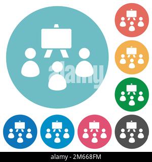 Classroom solid flat white icons on round color backgrounds Stock Vector