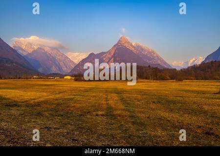 Winter landscape near village Bovec, Triglavski national park, Slovenia Stock Photo