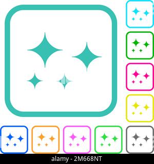 Glare stars solid vivid colored flat icons in curved borders on white background Stock Vector