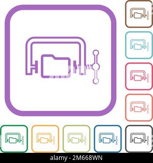 Folder compression outline simple icons in color rounded square frames on white background Stock Vector