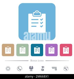 Task list alternate white flat icons on color rounded square backgrounds. 6 bonus icons included Stock Vector