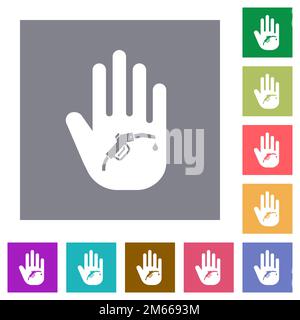 Hand shaped fuel sanction sign solid flat color icons in square frames ...