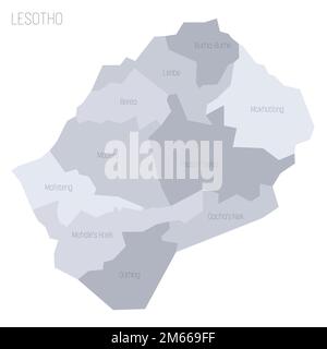 Lesotho political map of administrative divisions - districts. Grey vector map with labels. Stock Vector