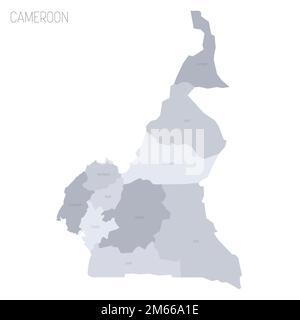 Cameroon political map of administrative divisions - regions. Grey vector map with labels. Stock Vector