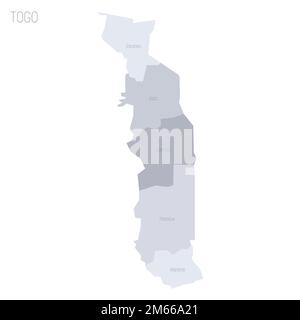 Togo political map of administrative divisions - regions. Grey vector map with labels. Stock Vector