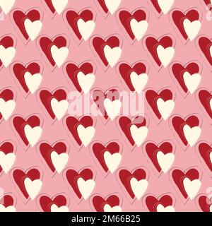 Valentines Day pattern with ugly funky hearts. Groovy cute love characters Stock Vector