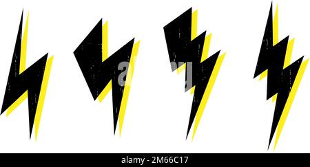 Lightning bolt set. Black and yellow thunderbolt collection. Flash symbols. Lightning strike signs. Vector  Stock Vector