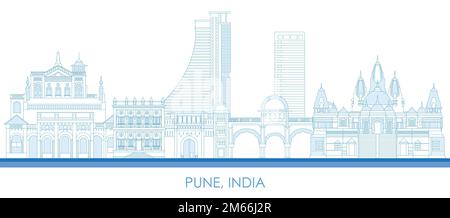 Outline Skyline panorama of city of Pune, India - vector illustration Stock Vector