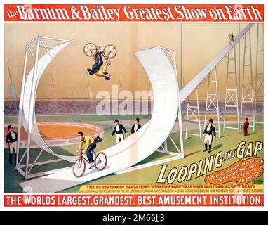 Barnum and Bailey Greatest Show on Earth - Circus - Bicycle show - Looping The Gap - circus poster. 1904. Stock Photo