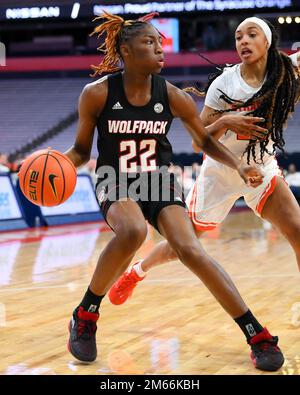 North Carolina State guard Saniya Rivers dribbles up court during the ...