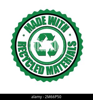 Made with recycled materials label or sticker on white background, vector illustration Stock Vector