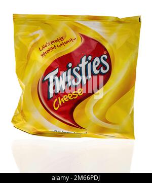 Winneconne, WI - 5 December 2022: A package of Twisties cheese on an isolated background. Stock Photo