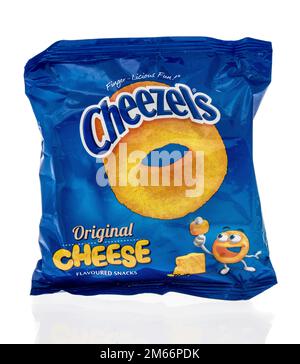 Winneconne, WI - 5 December 2022: A package of Cheezels original cheese snacks on an isolated background. Stock Photo