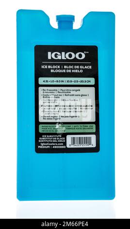 Winneconne, WI - 5 December 2022: A package of Igloo ice block ice on an isolated background. Stock Photo