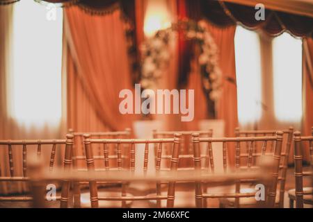 wedding venues signs and flowers invitation church restaurant chandeliers Stock Photo