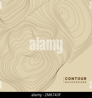 Brown abstract map contour lines background Stock Vector