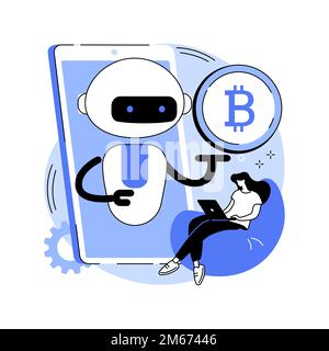 Crypto trading bot abstract concept vector illustration. Automated AI tradings, best bitcoin trading bot analyze cryptocurrency market data, financial Stock Vector