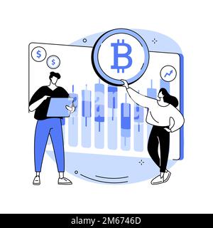 Cryptocurrency trading desk abstract concept vector illustration. Bitcoin futures platform, crypto exchange trade service, financial technology busine Stock Vector