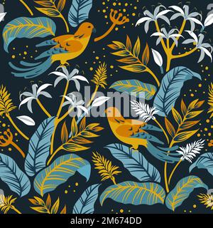 Colorful birds in nature seamless patterned background vector Stock Vector