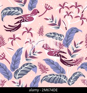 Colorful birds in nature seamless patterned background vector Stock Vector