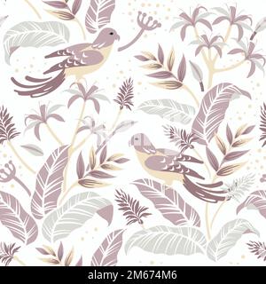 Pastel birds in nature seamless patterned background vector Stock Vector