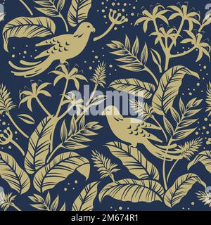 Birds in nature seamless patterned background vector Stock Vector