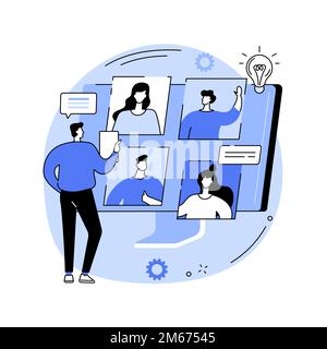 Online meetup abstract concept vector illustration. Conference call, join meetup group, video call online service, distance communication, informal me Stock Vector