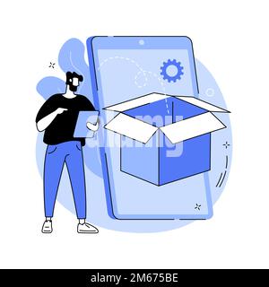 Digital packaging abstract concept vector illustration. Digital technology, 3D software, AR labels, marketing tool, attract customer, augmented realit Stock Vector