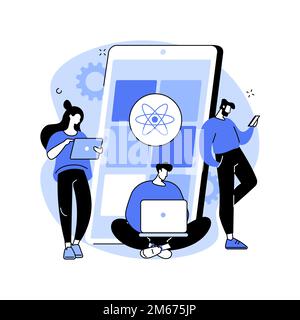 React native mobile app abstract concept vector illustration. Cross-platform native mobile app development framework, JavaScript library, user interfa Stock Vector