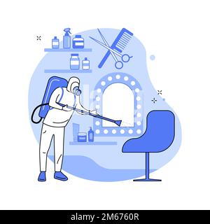 Beauty salons sanitation abstract concept vector illustration. Hair and nail salons, fully sanitize after each client visit, disposable supplies, soci Stock Vector