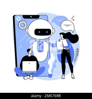 Chatbot app development abstract concept vector illustration. Chatbot application, bot development framework, AI programming, messaging mobile app, co Stock Vector