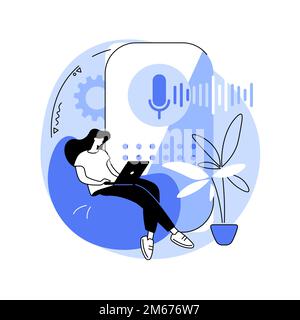 Smart speaker abstract concept vector illustration. Voice-activated smart assistant, virtual home automation hub, internet of things, integrated comma Stock Vector