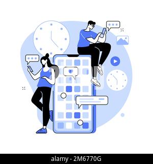 Smartphone addiction abstract concept vector illustration. Digital disorder, mobile device addiction, constant phone checking, sleep disorder, mental Stock Vector