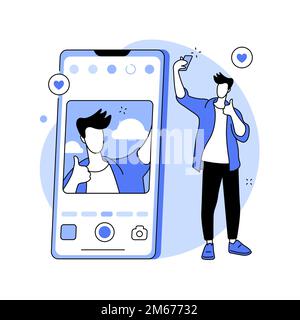 Selfie abstract concept vector illustration. Selfie culture, social network activity, blog popularity, smartphone addiction, digital camera, show and Stock Vector