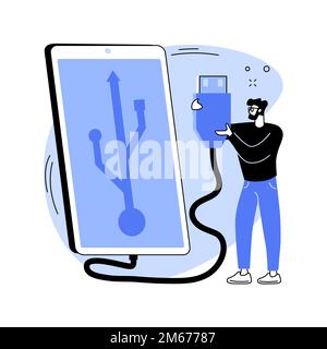 USB connection abstract concept vector illustration. Device connection cable, standard USB port, digital communication, data transfer, send files to c Stock Vector