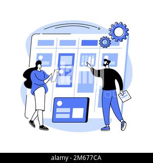 Kanban board abstract concept vector illustration. Teamwork communication process, agile project management, scrum meeting, development stages, work p Stock Vector