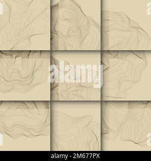 Brown abstract map contour lines background set Stock Vector