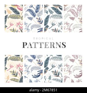Pastel birds in nature seamless patterned backgrounds set vector Stock Vector