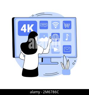 UHD smart TV abstract concept vector illustration. UHD display technology, smart TV, ultra high definition television, home entertainment system, 4k 8 Stock Vector